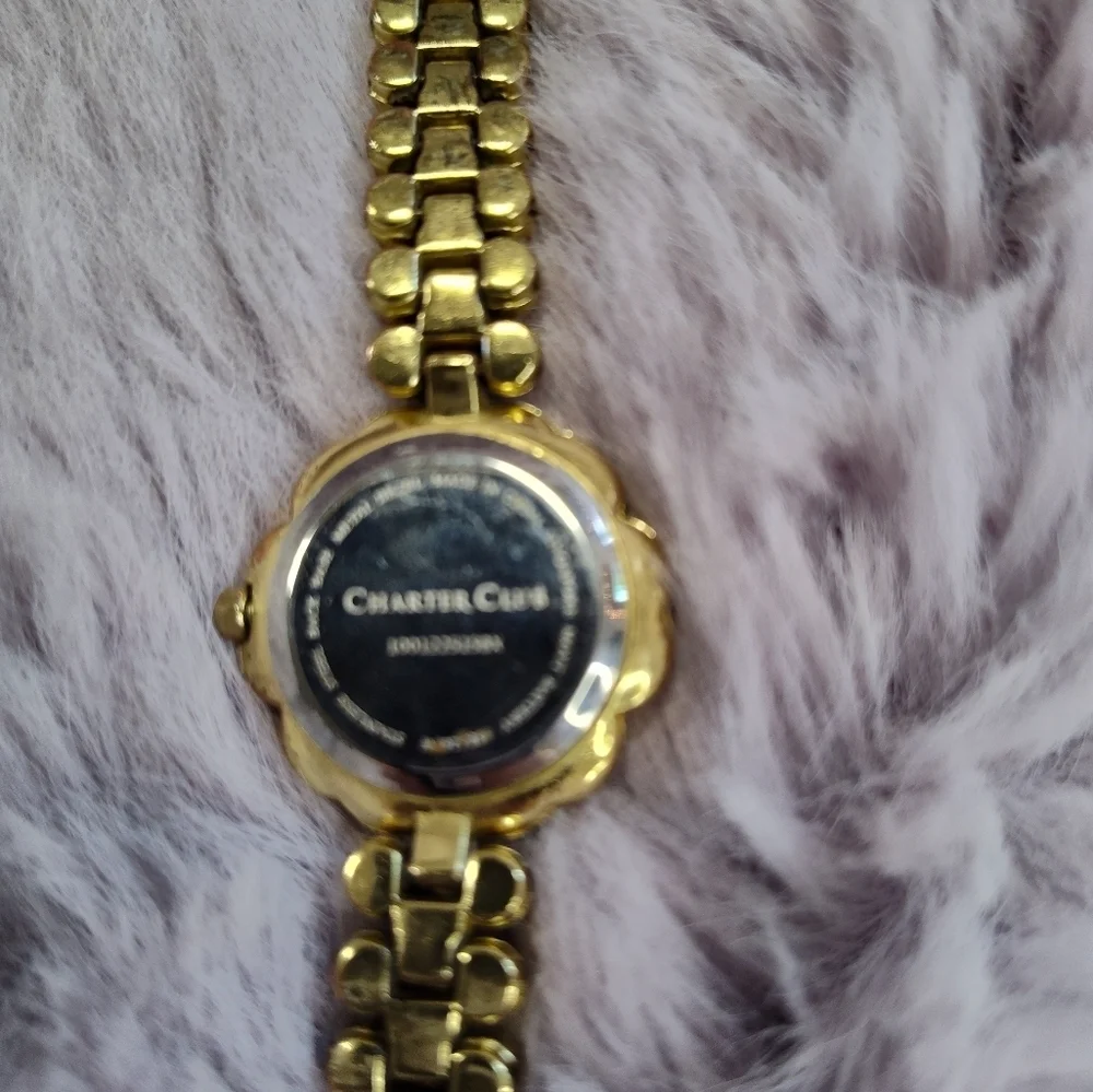 Charter Club Gold Floral Rhinestone Watch 8 Inch - Picture 8 of 9
